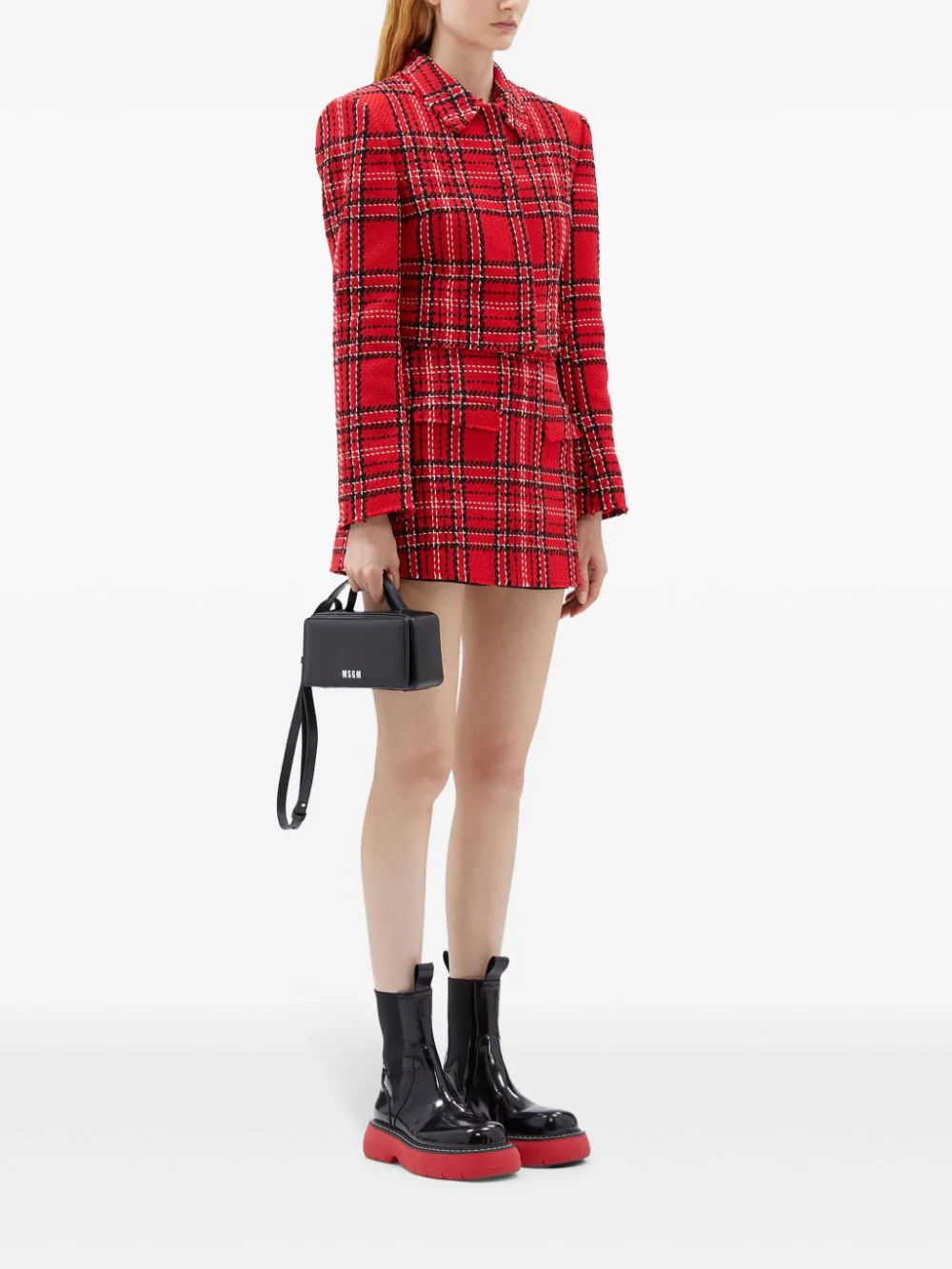 Red Checks Cropped Jacket