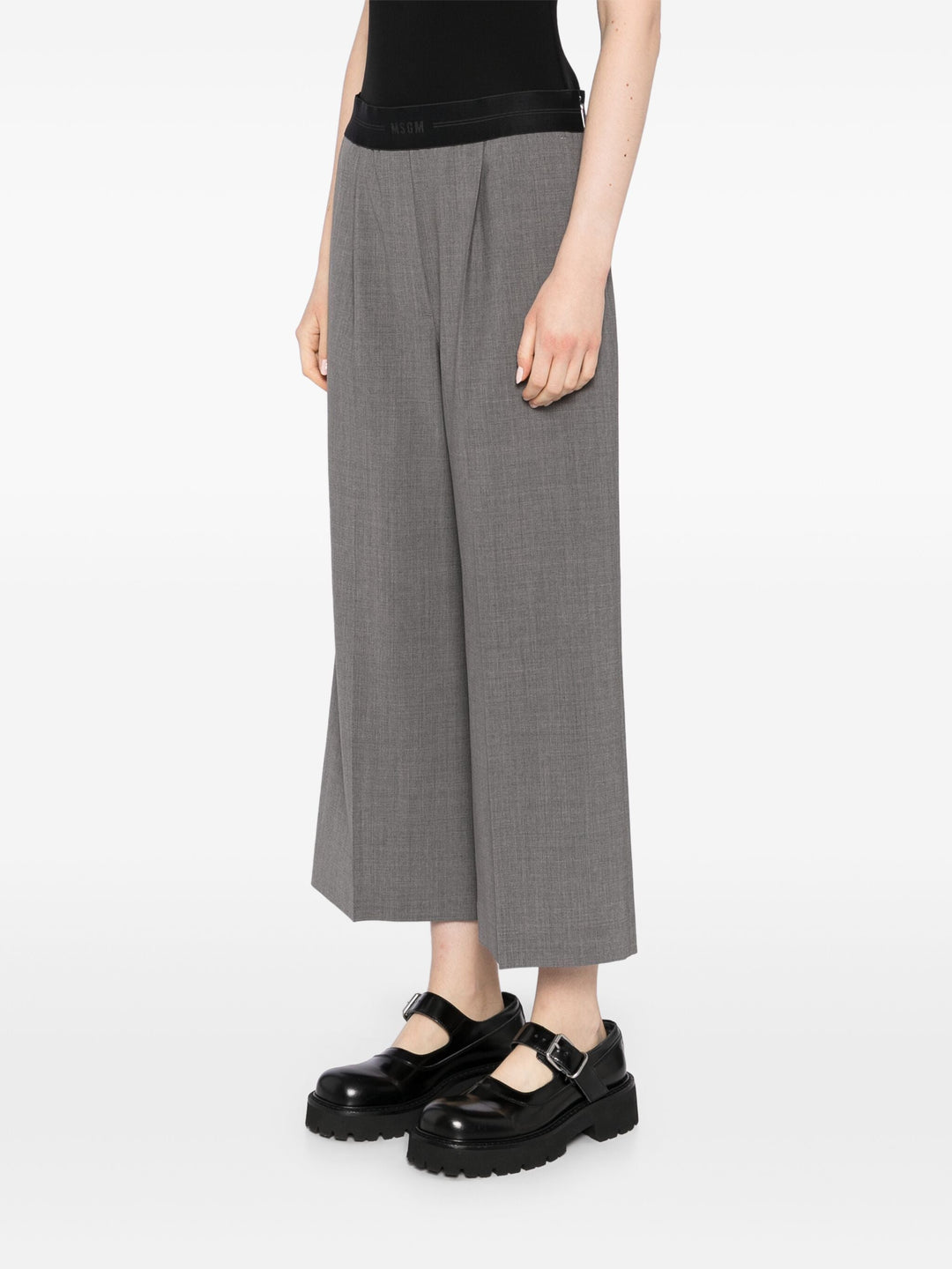 Cropped Pants With Black Waistband