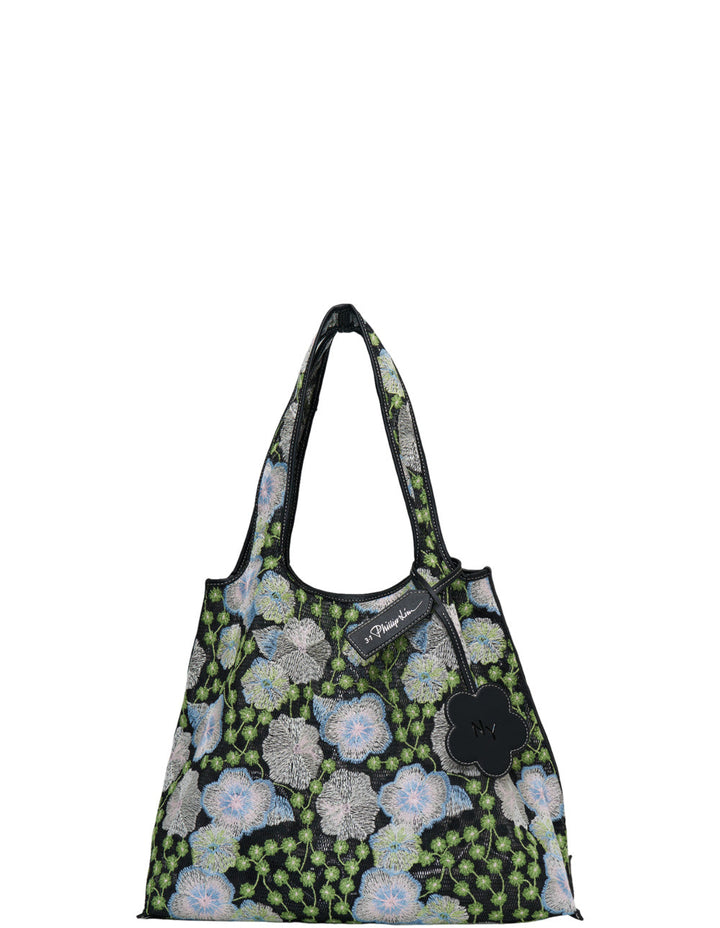Embroidered Floral Mesh Market Bag