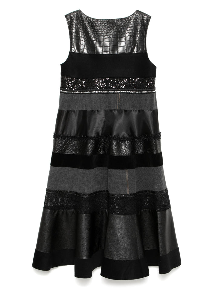 Cotton Black Denim X Multi Fabric Dress