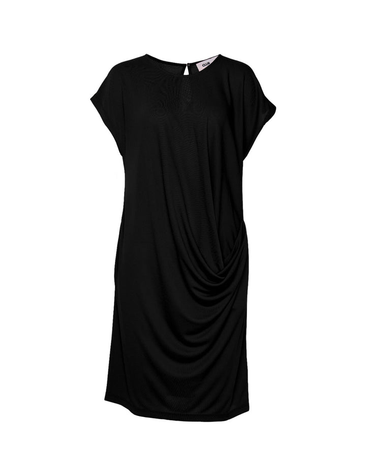 Poly Crepe Short Sleeves Drape Dress