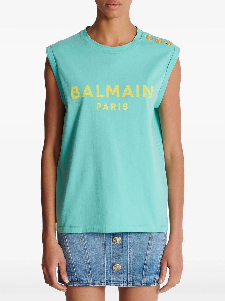 3 Button Balmain Print Tank Top