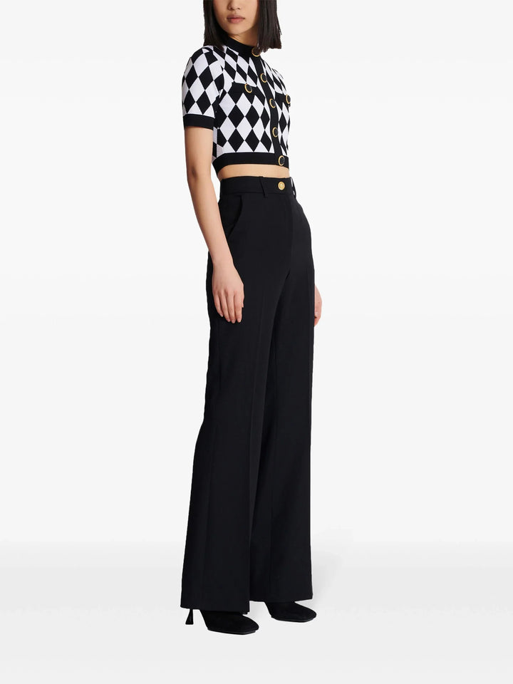 Buttonned Diamond Jacquard Cropped Top