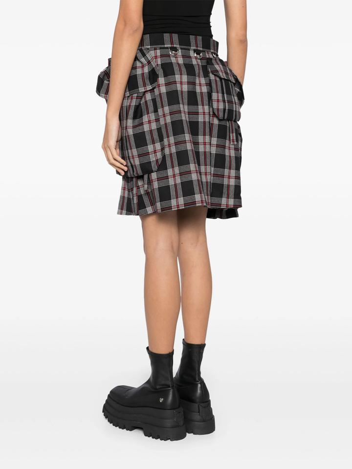 Check Pattern Wool Gabardine Skirt
