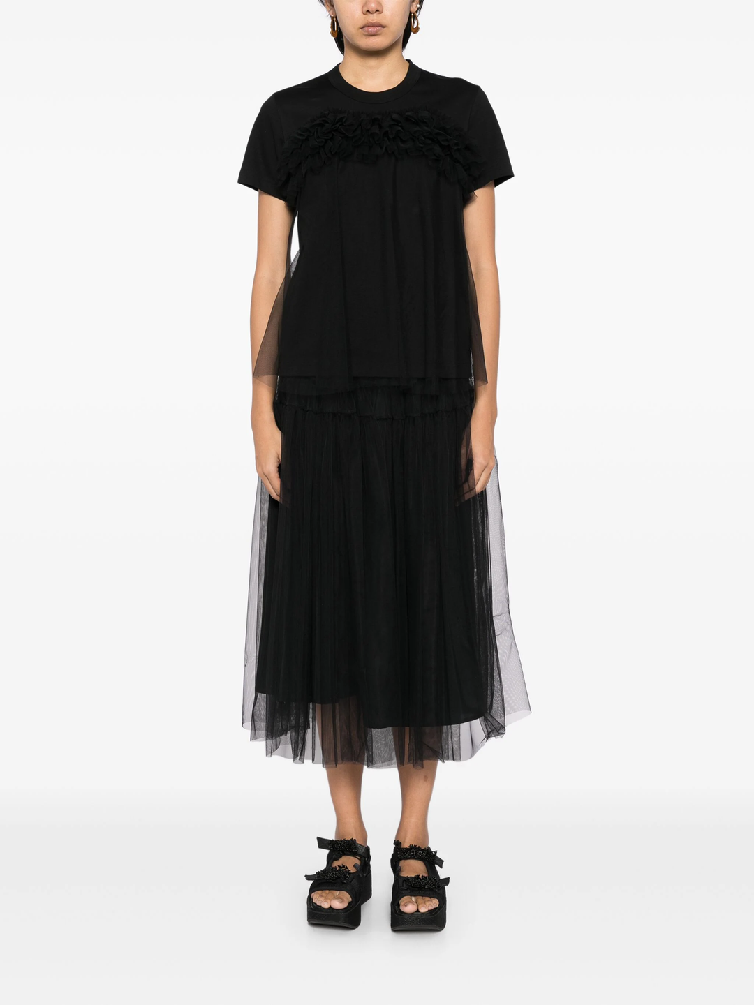 Cotton Ponte X Nylon Tulle T-Shirt