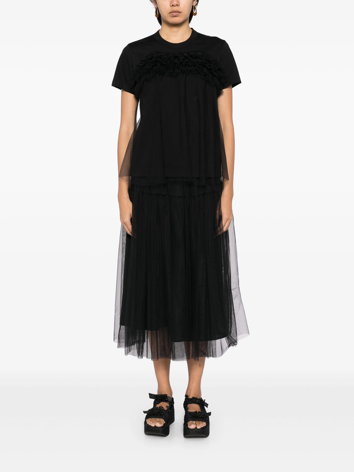 Cotton Ponte X Nylon Tulle T-Shirt