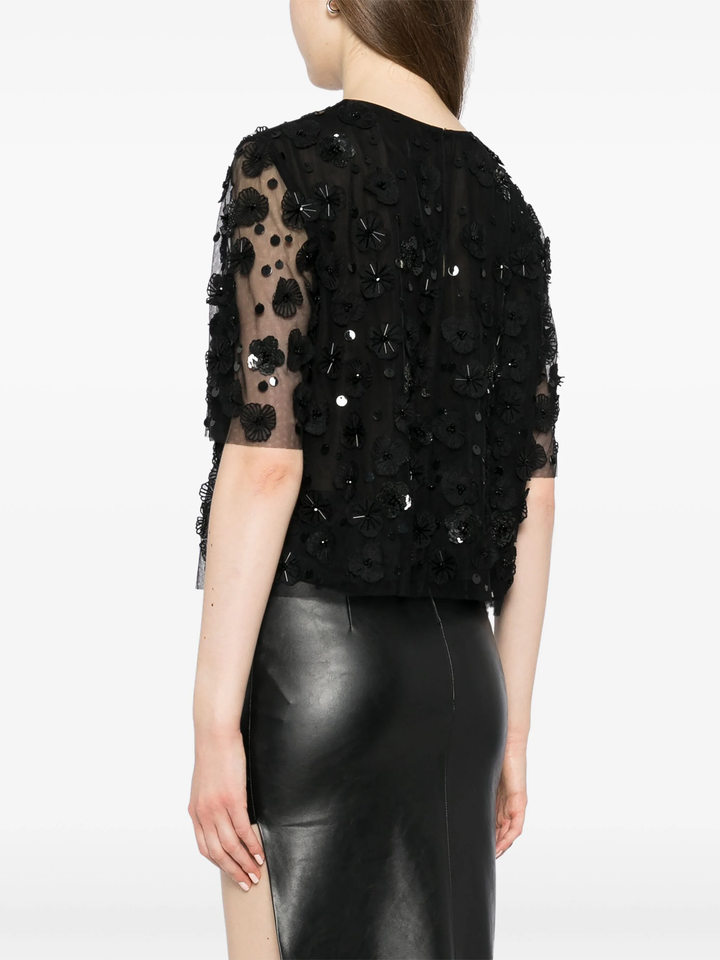 Embellished Crewneck Top Nylon Tulle