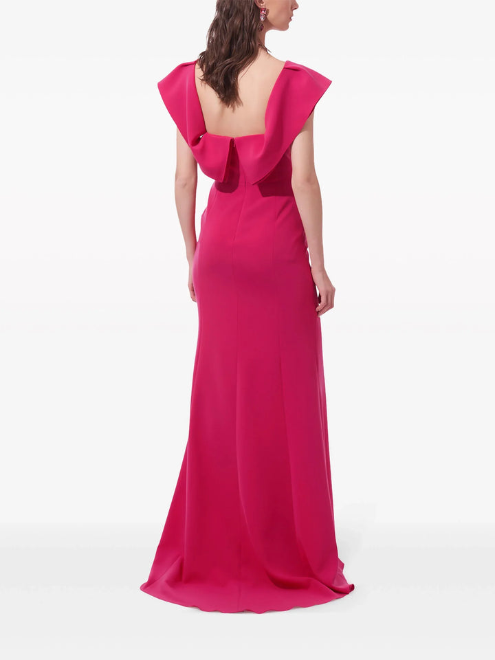 Draped Neckline Flared Gown