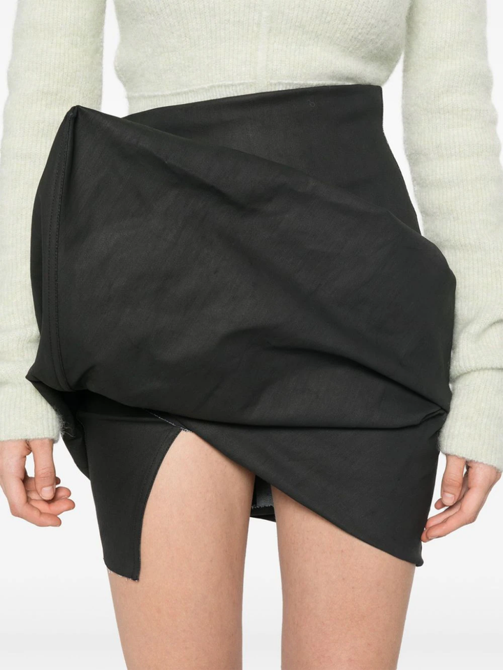 Draped Mini Chalk Stretch Denim Skirt