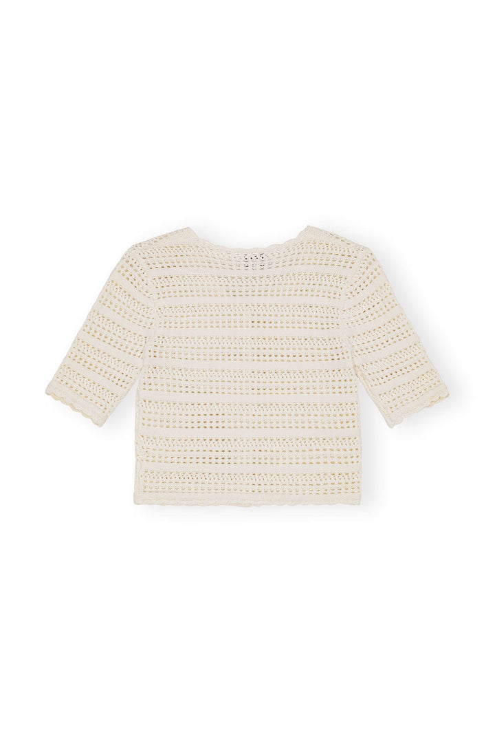 Cotton Pointelle Short Sleeve Cardigan