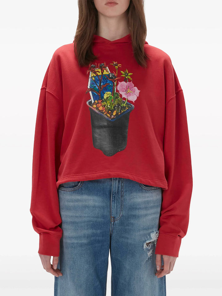 Flower Pot Drawstring Hem Hoodie