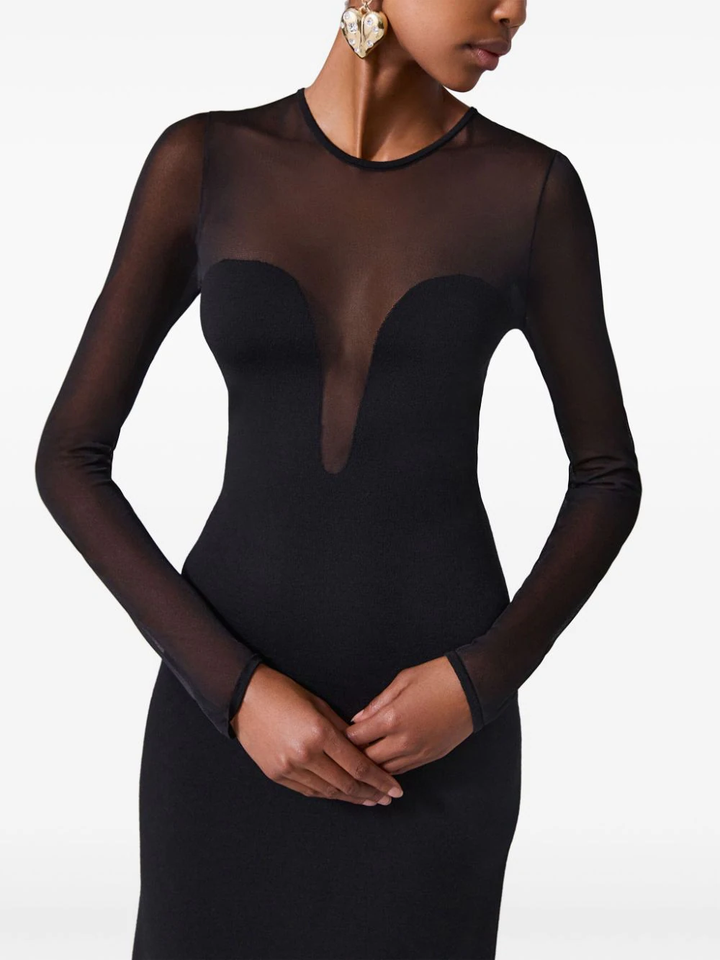 Sheer Yoke Knit Dress