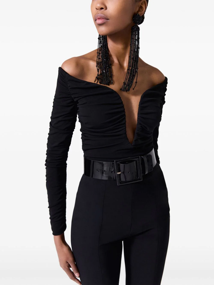 Deep U Neckline Ruched Top