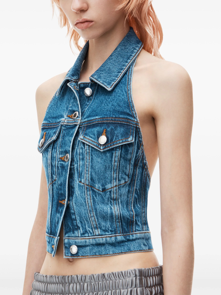 Stretch Denim Halter Top