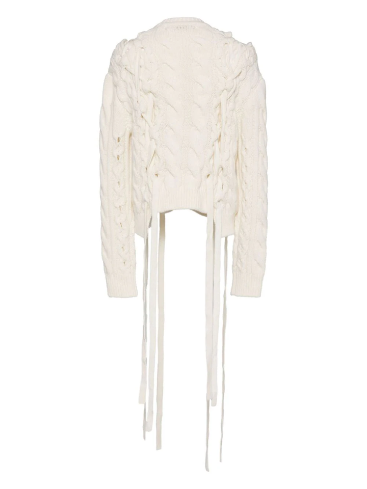 Ivory Ribbon Tie Knit Pullover