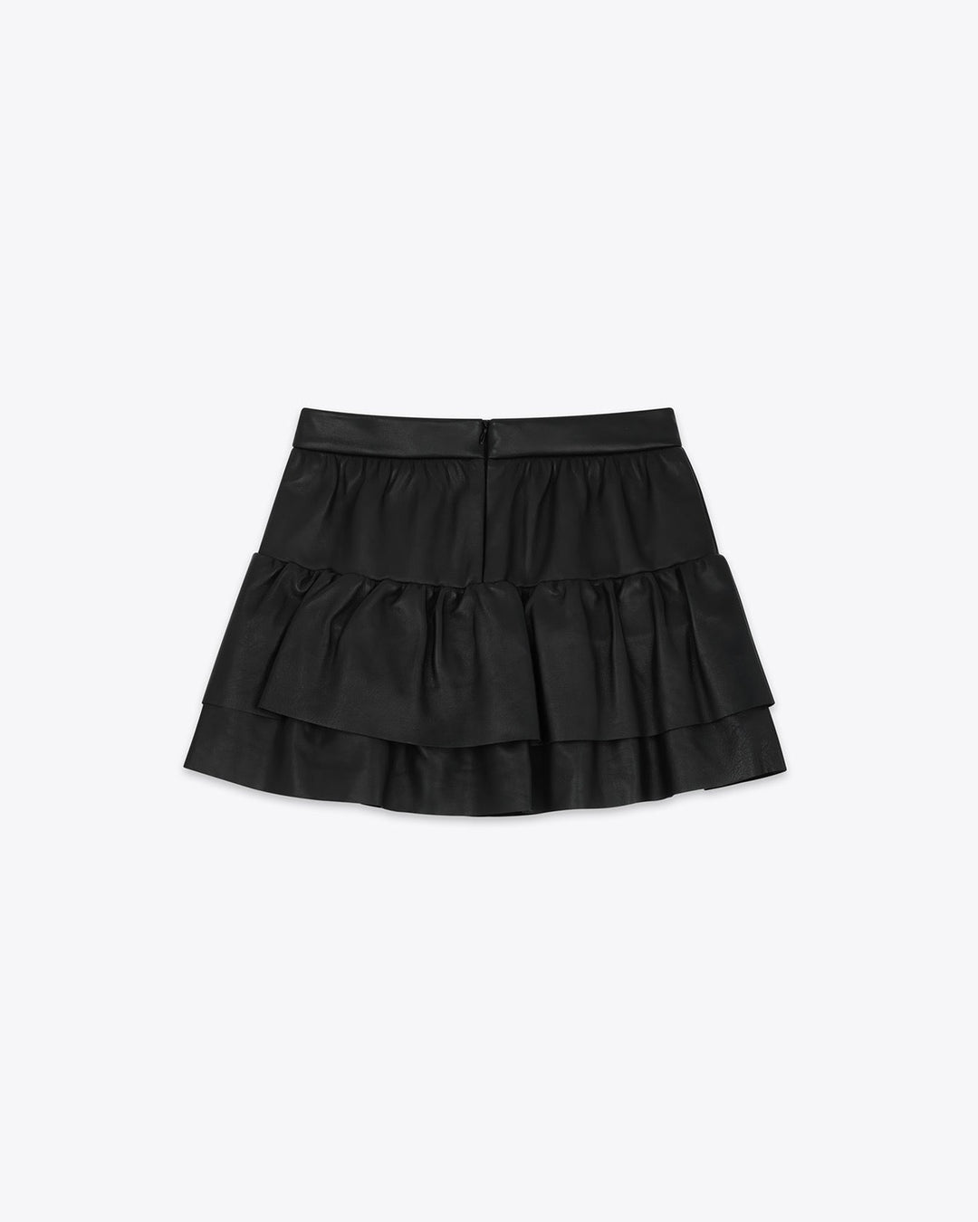 Black Womens Leather Frill Skirt