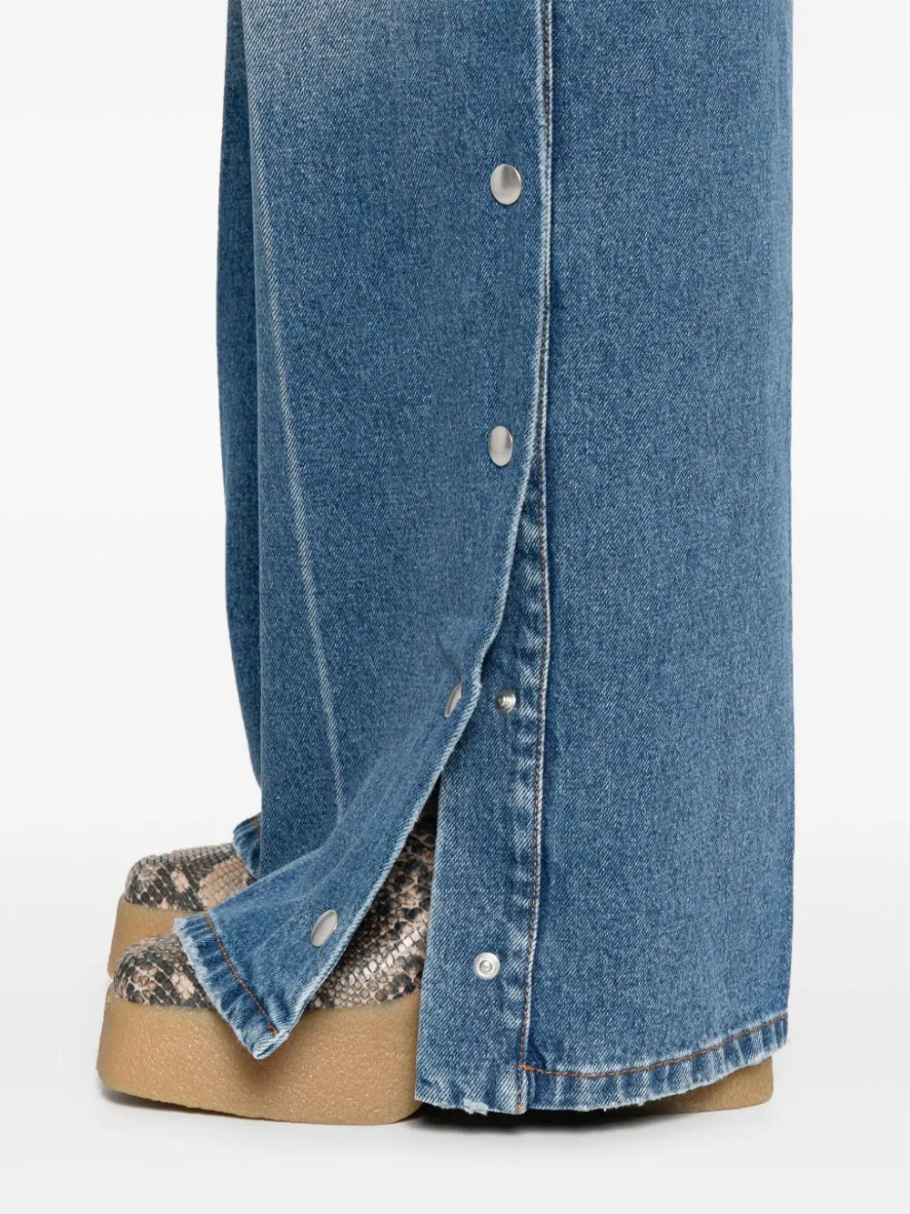 Snap Blue Denim Loose Jeans