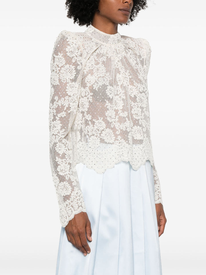 White Rhinestone Lace Top