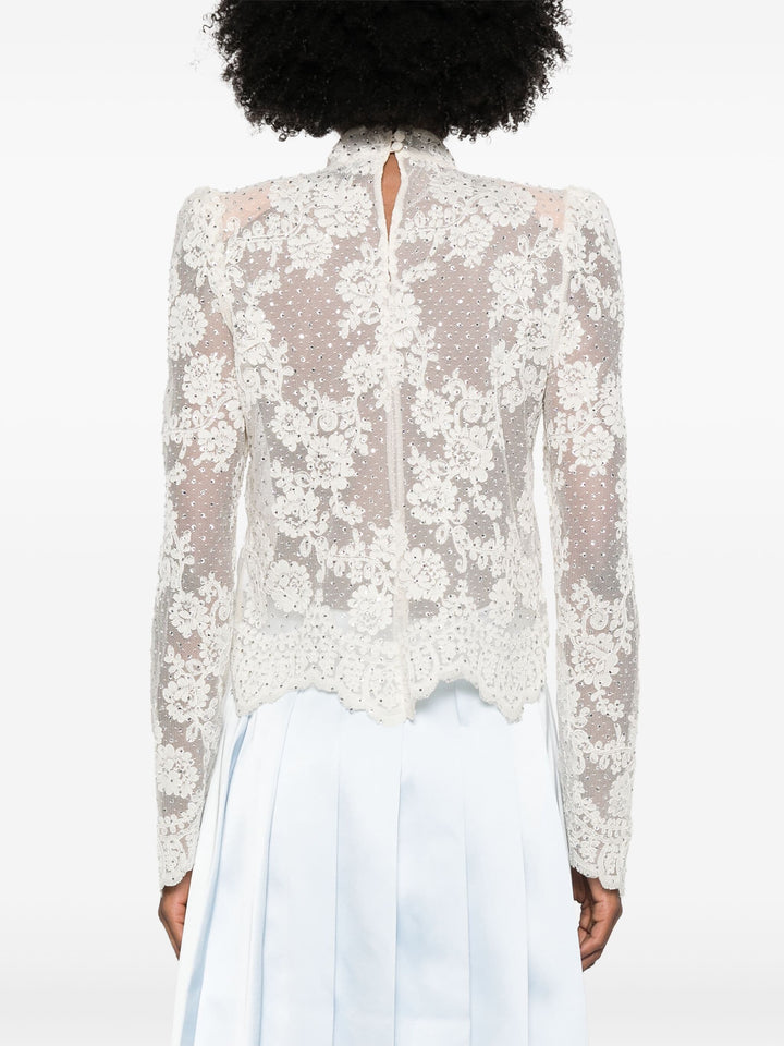 White Rhinestone Lace Top
