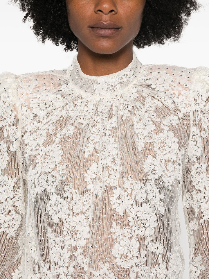 White Rhinestone Lace Top