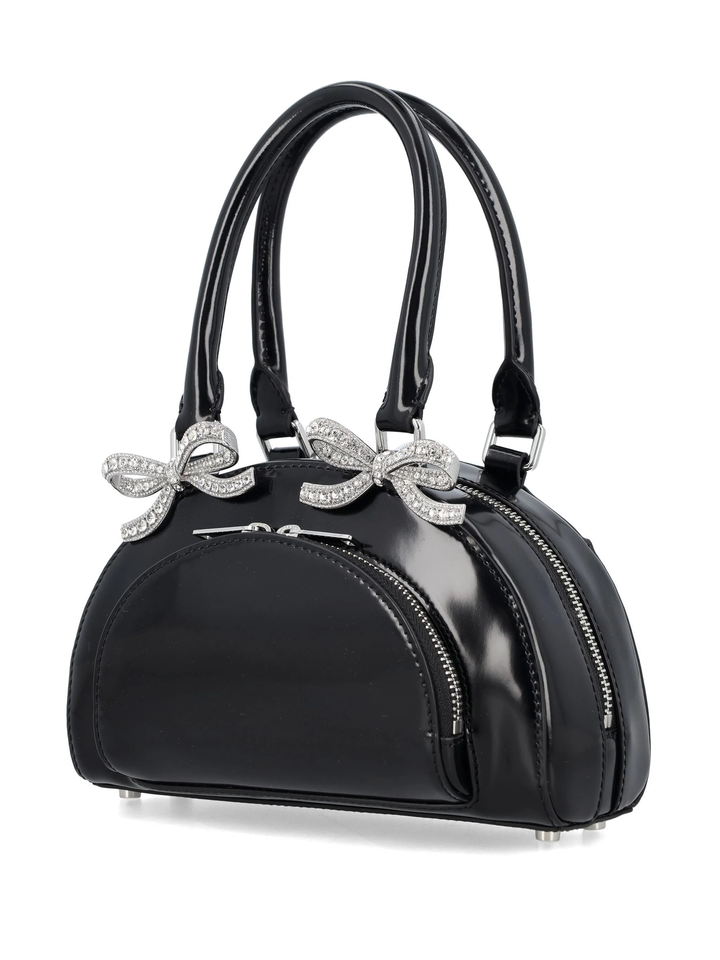 Black Leather Curved Mini Tote