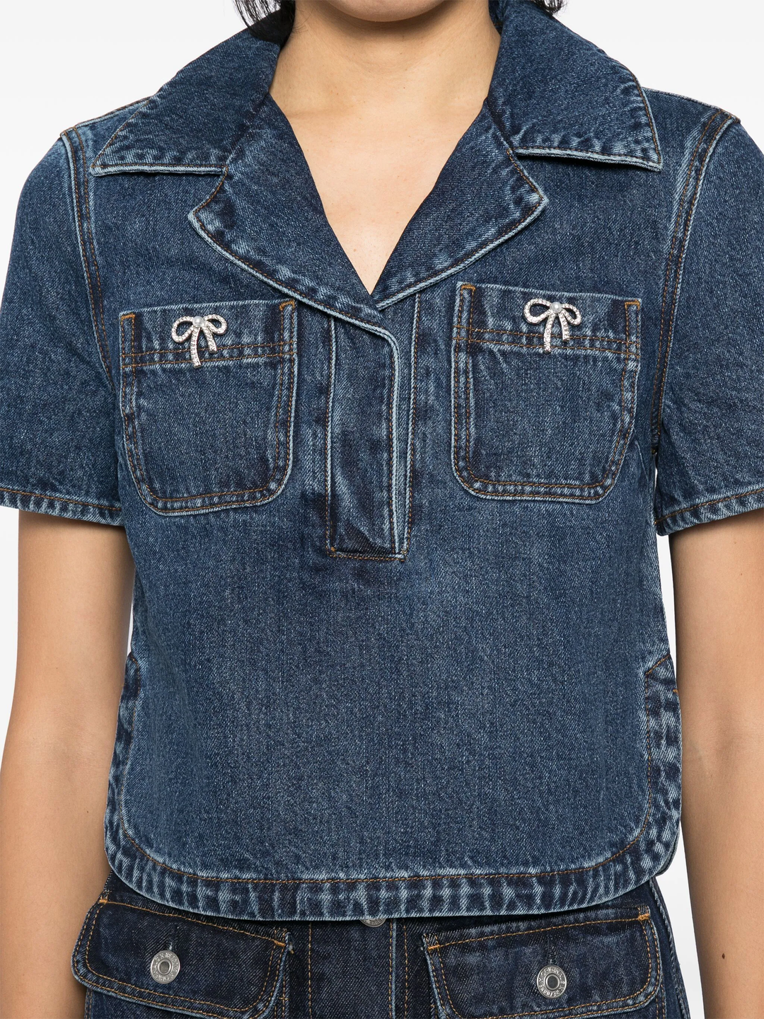 Bow Trim Denim Top