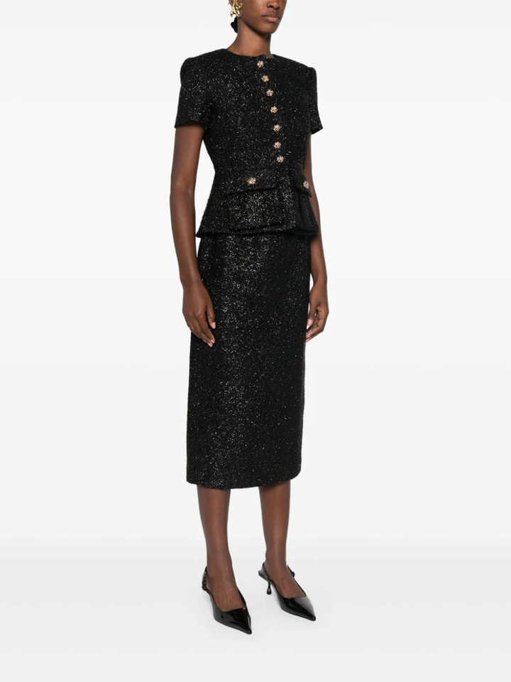 Black Tinsel Boucle Tailored Dress