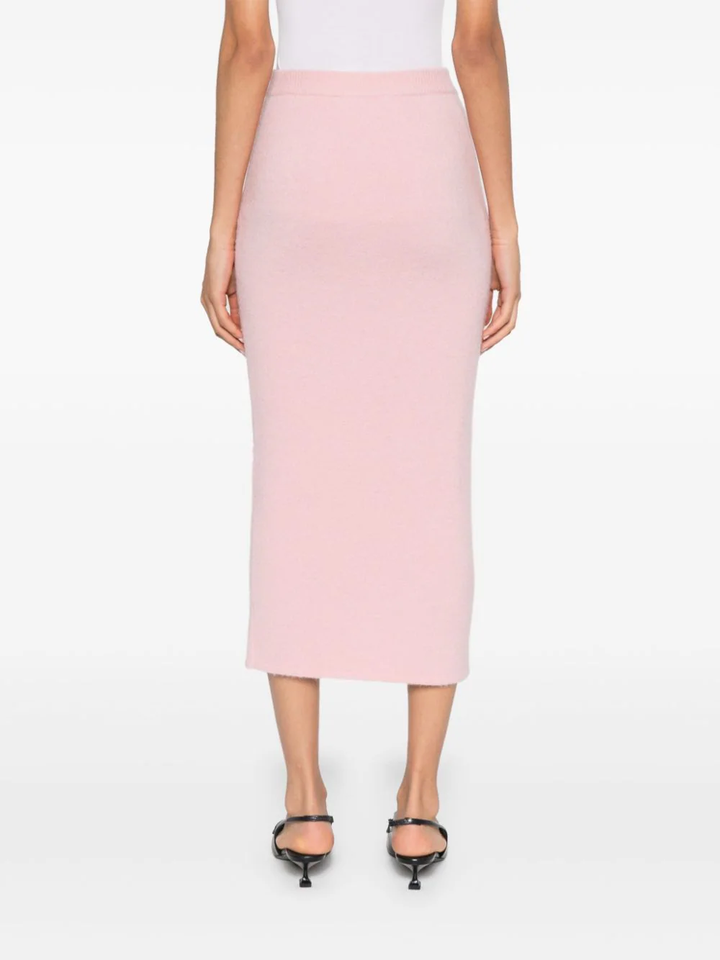 Pink Embellished Knit Midi Skirt
