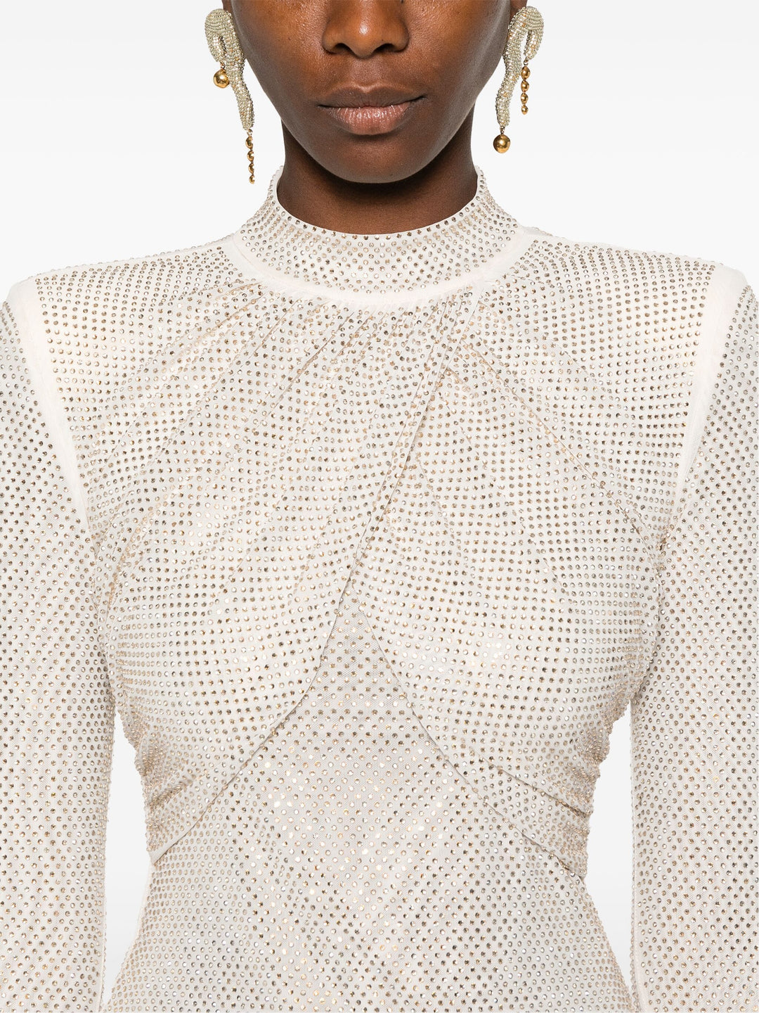 Champagne Rhinestone Mesh Top