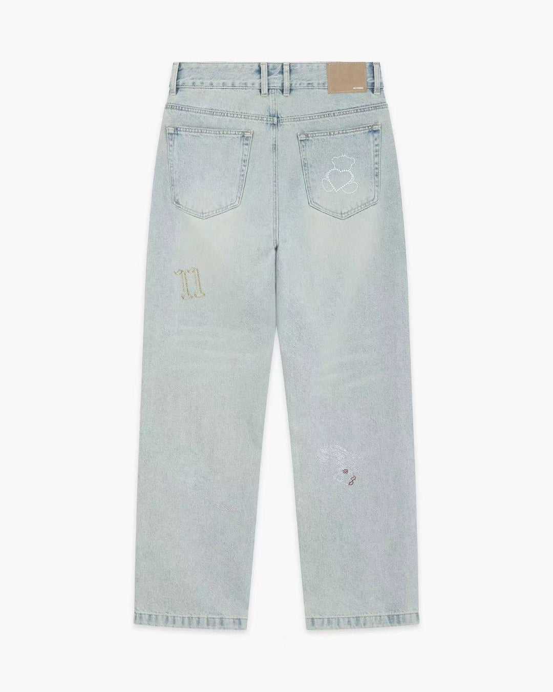 Sky Blue Mens Rhinestone Washed Jeans