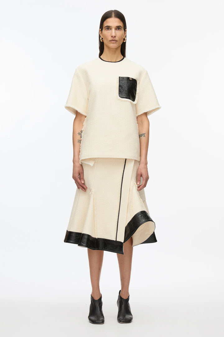 Tweed Boxy Tee With Faux Leather