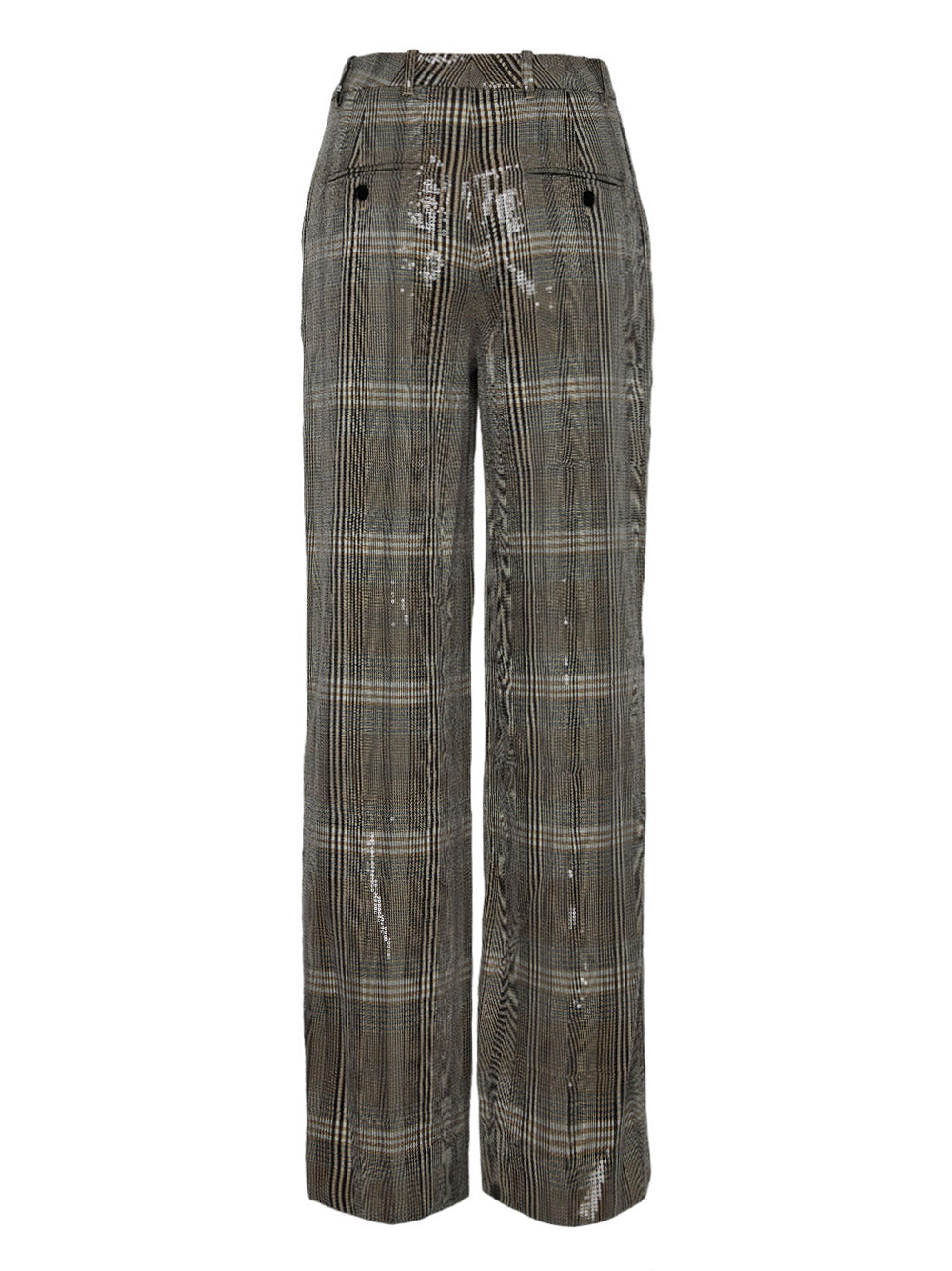 Sequin Plaid Flat Front Wide Leg Pants