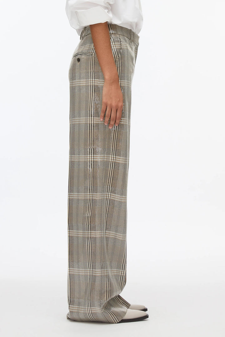 Sequin Plaid Flat Front Wide Leg Pants