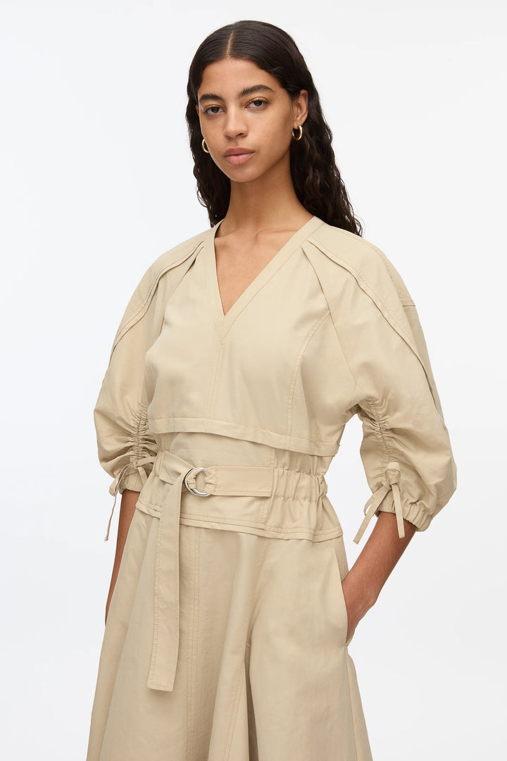 Cinched Sleeve V-Neck Dress