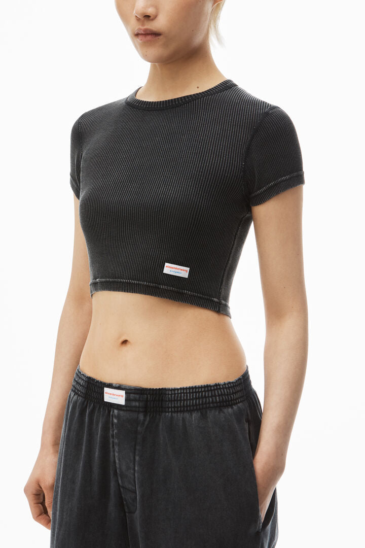 Cropped Short-Sleeve Baby Tee In Ribbed Cotton