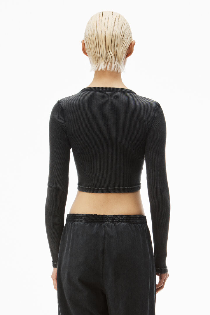 Cropped Long-Sleeve Tee In Ribbed Cotton
