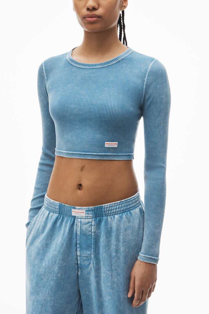 Cropped Long-Sleeve Tee In Ribbed Cotton