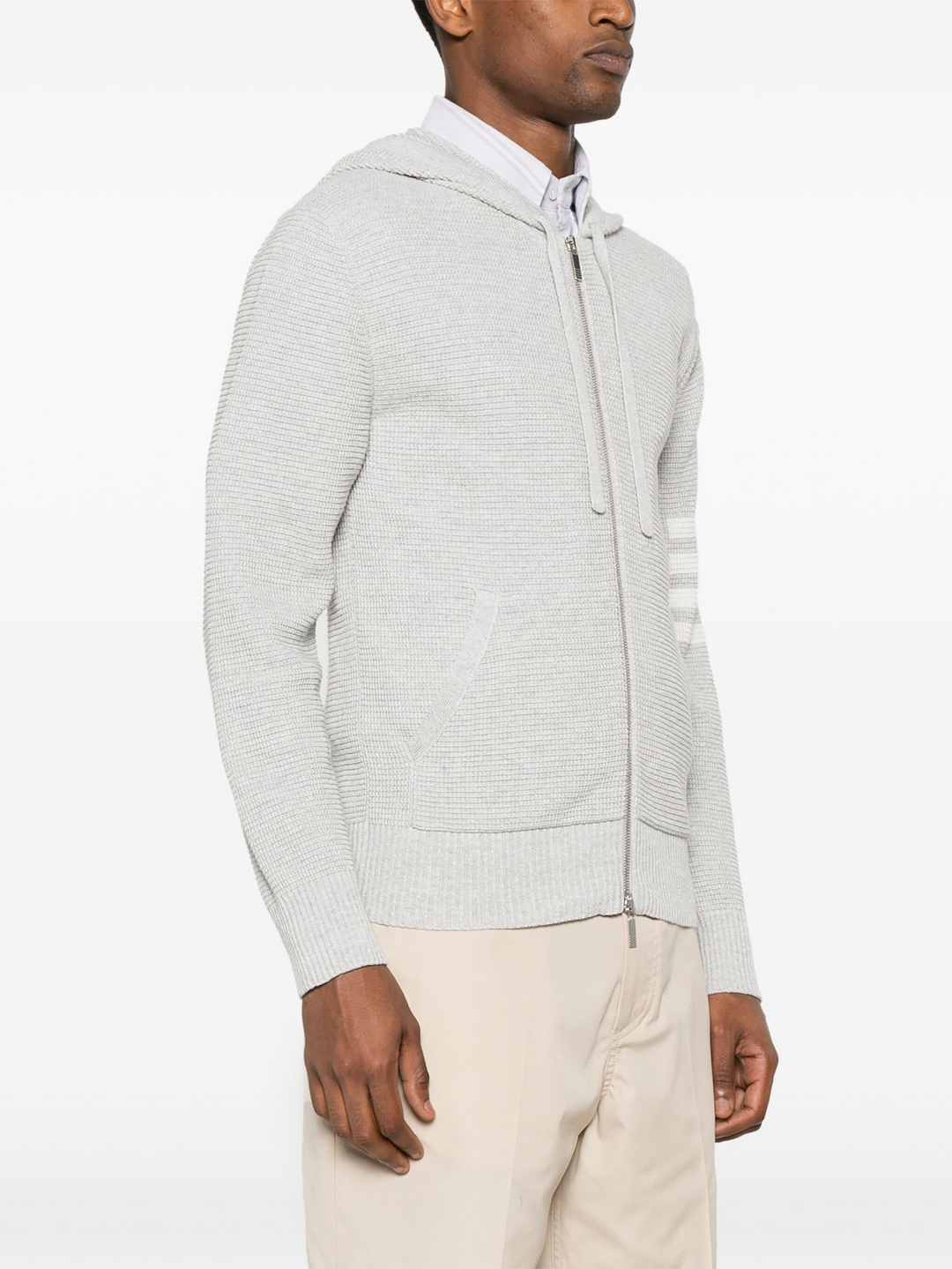 Linen Cotton 4-Bar Relaxed Fit Zip Up Hoodie Men