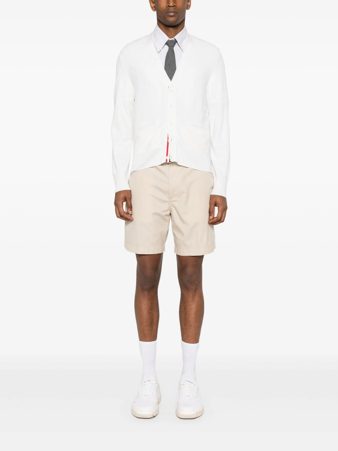 Silk Pique 4-Bar V Neck Cardigan