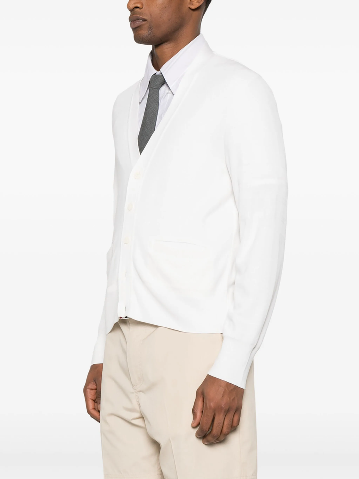 Silk Pique 4-Bar V Neck Cardigan