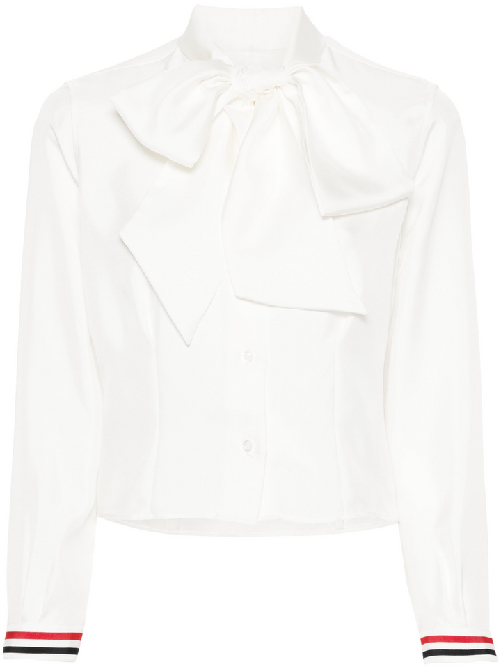 Silk Twill Bow Collar Blouse