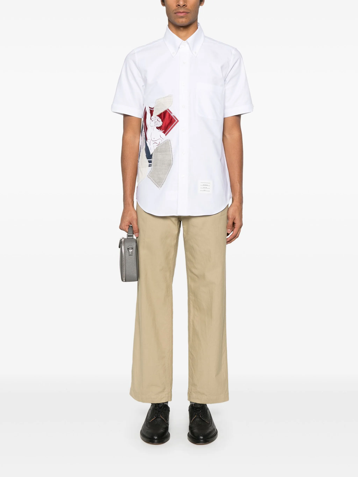 Straight Fit Button Down Shirt With Patchwork Detail Men