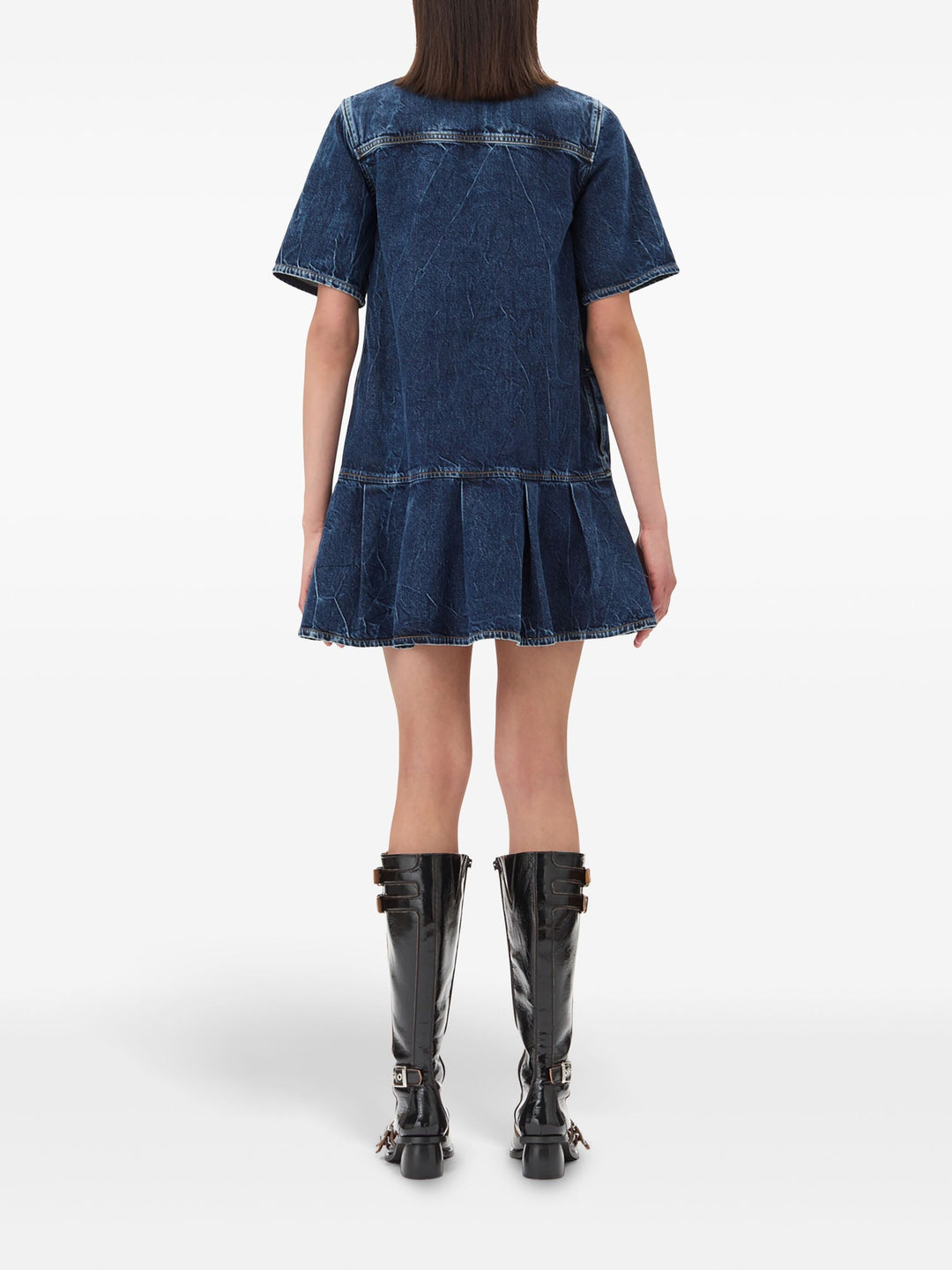 Crinkled Future Denim Mini Dress