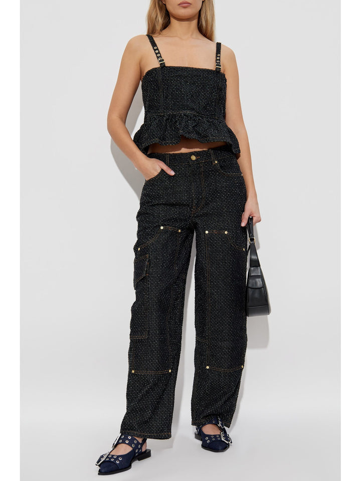 Fluffy Denim Strap Top