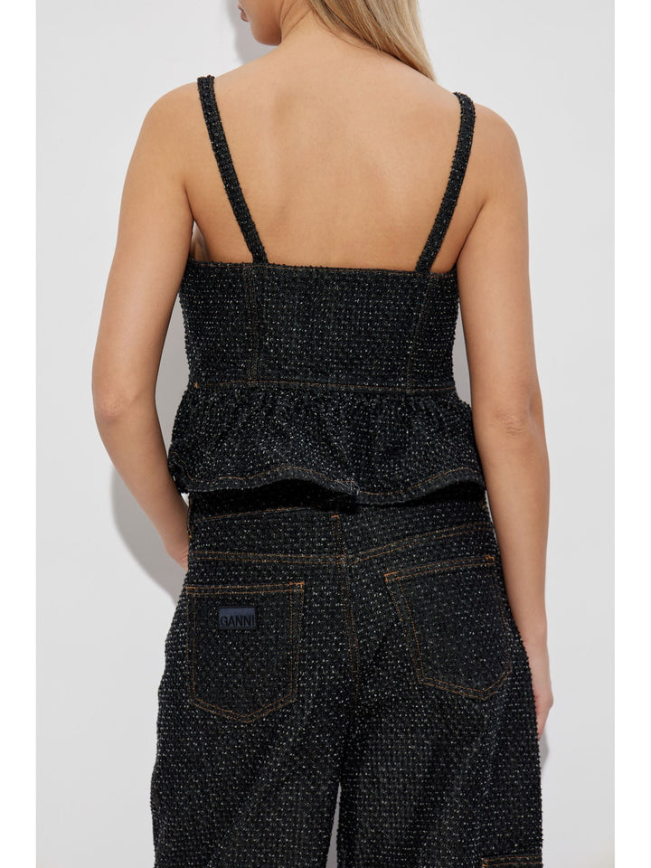 Fluffy Denim Strap Top