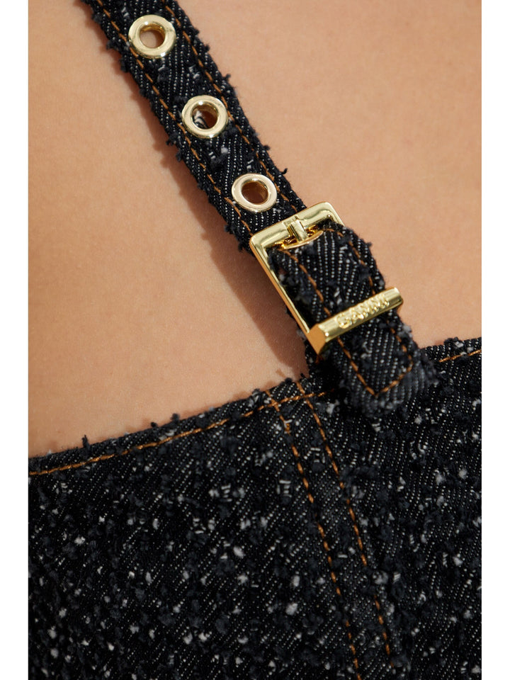 Fluffy Denim Strap Top