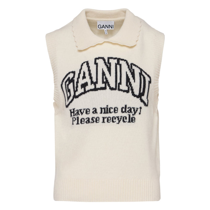 Graphic Wool Mix Collar Vest