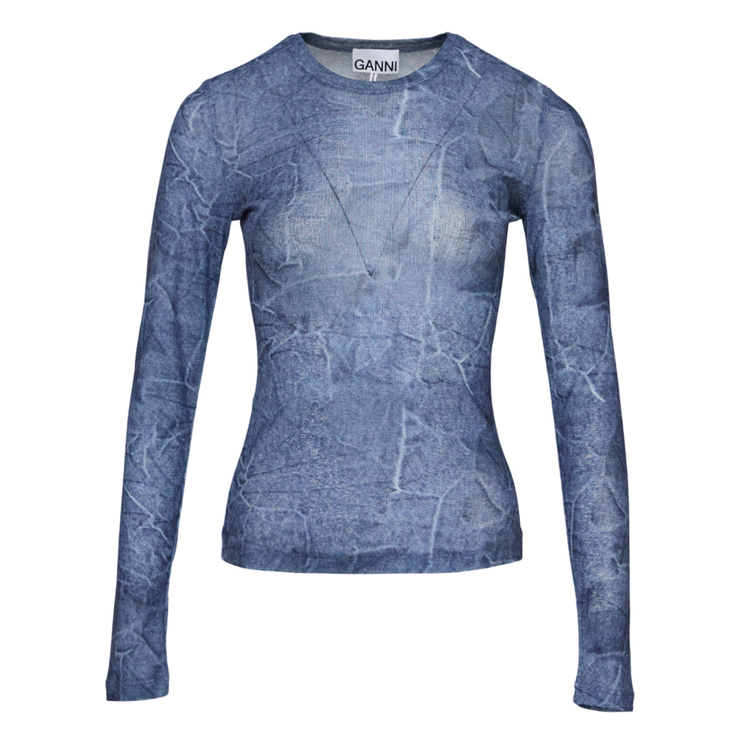 Marl Mesh Long Sleeve Crew Neck Top