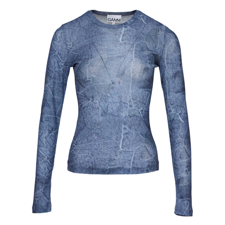 Marl Mesh Long Sleeve Crew Neck Top