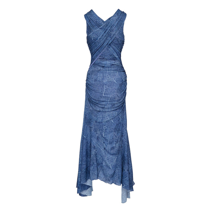 Marl Mesh Long Ruched Crossover Dress